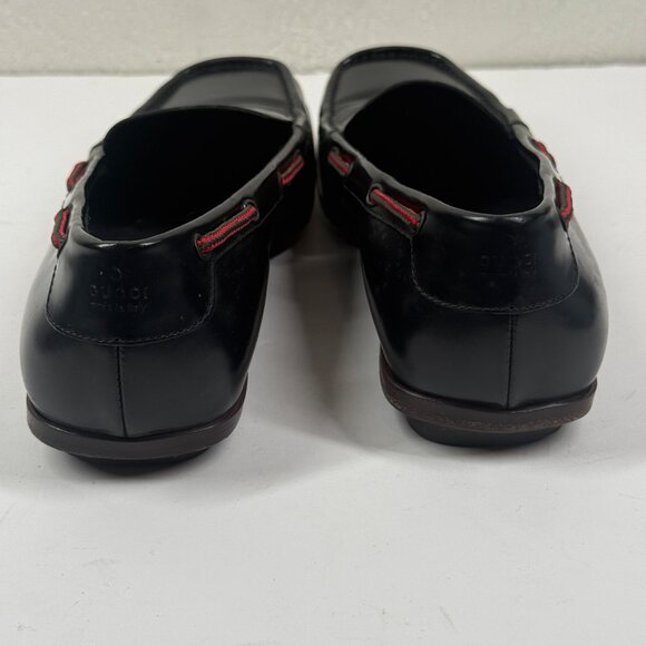 Vintage Gucci Loafers Web Detail Black Leather Slip-On Made in Italy Size 7 - Picture 8 of 15